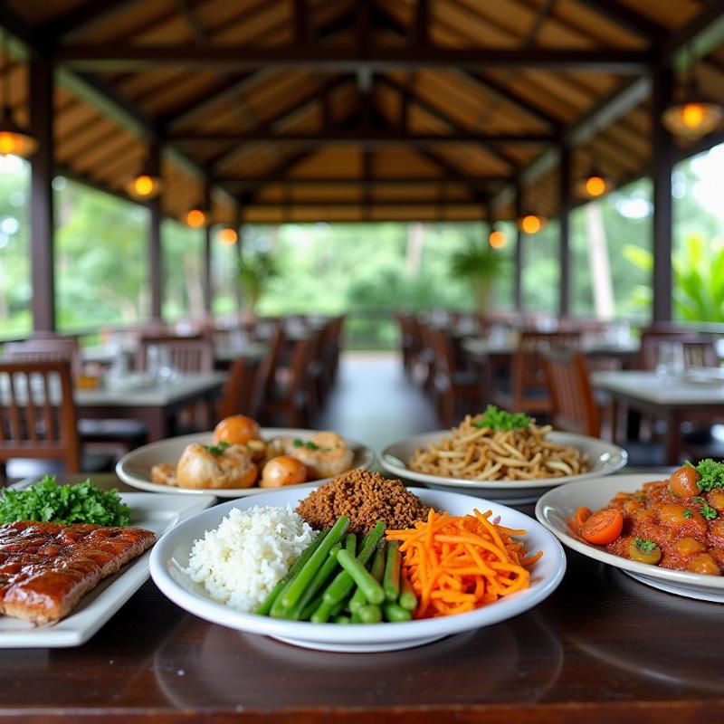 Nhà hàng tại Thung Nắng, Ninh Bình, phục vụ các món ăn đặc sản địa phương trong không gian thoáng đãng, gần gũi với thiên nhiên.