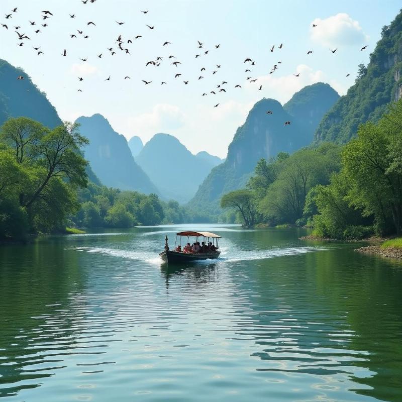 Du khách đi thuyền tham quan vườn chim tại Thung Nham Ninh Bình